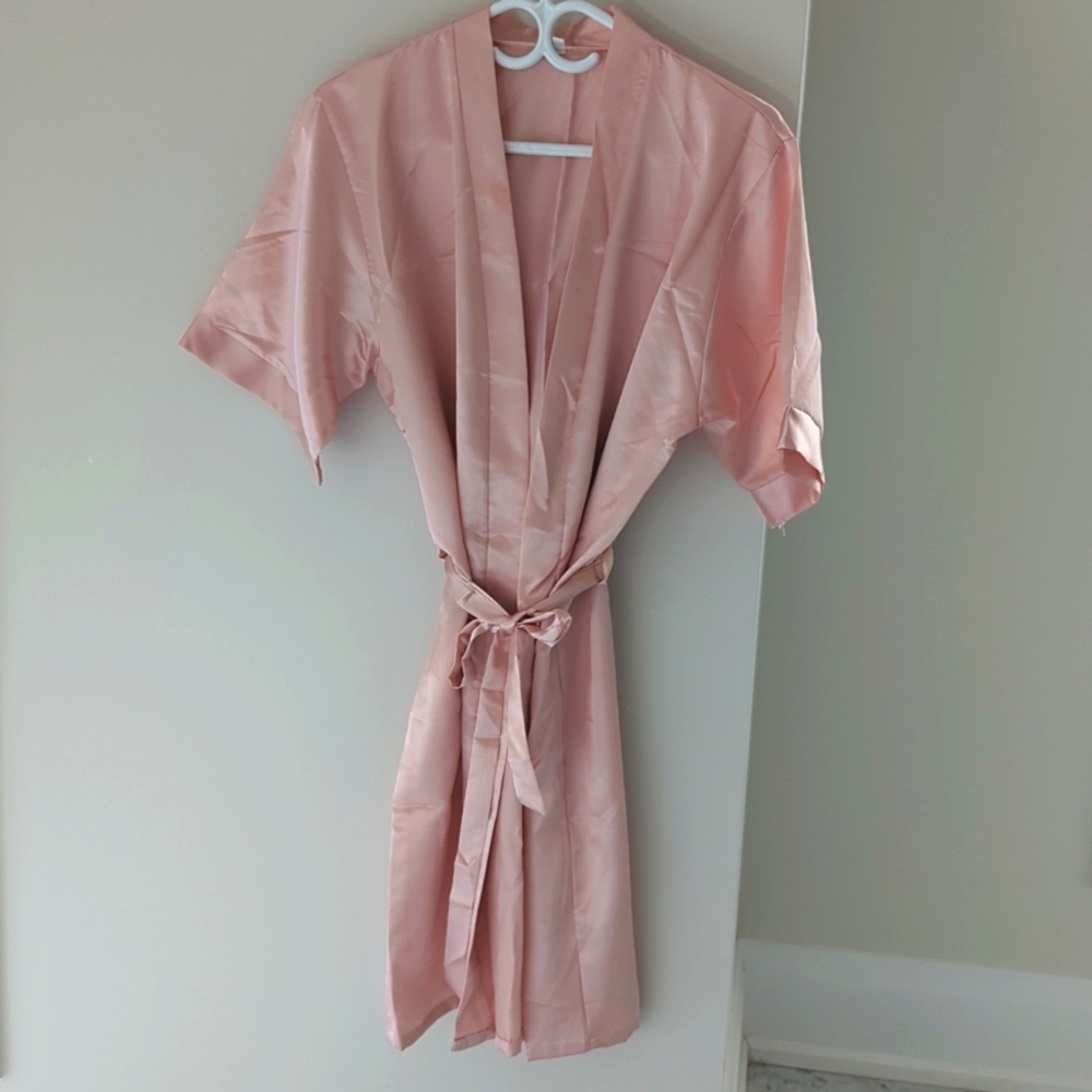 Blush pink Satin Robe with waist tie